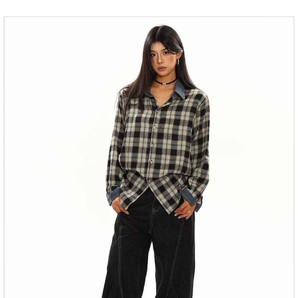 Shirt for Men and Women Loose Fit Long Sleeve Plaid Shirt