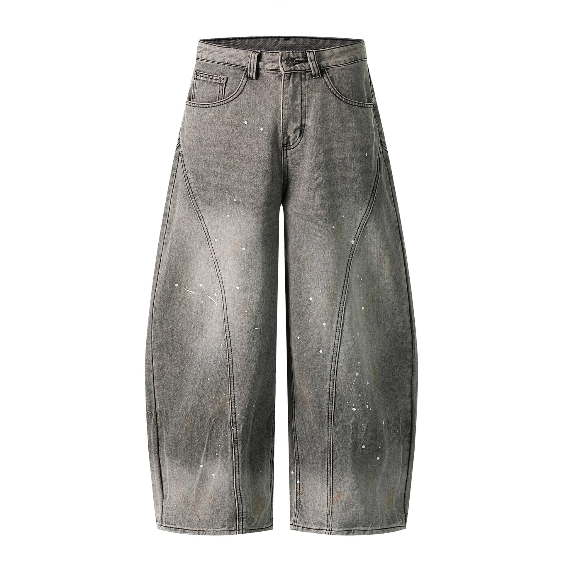Heavy Wash Gradient Splatter Denim Pants Loose Wide Leg Patchwork Cut Versatile Long Pants