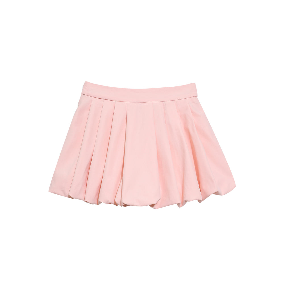 Pink High-Waisted Pleated Bubble Skirt Pants for Women, A-Line Flared Shorts with Gathered Design
