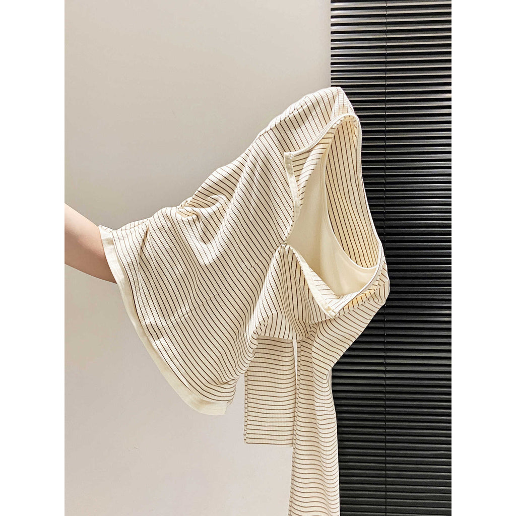 Slim Fit Pleated Mock Two-Piece Long Sleeve T-Shirt