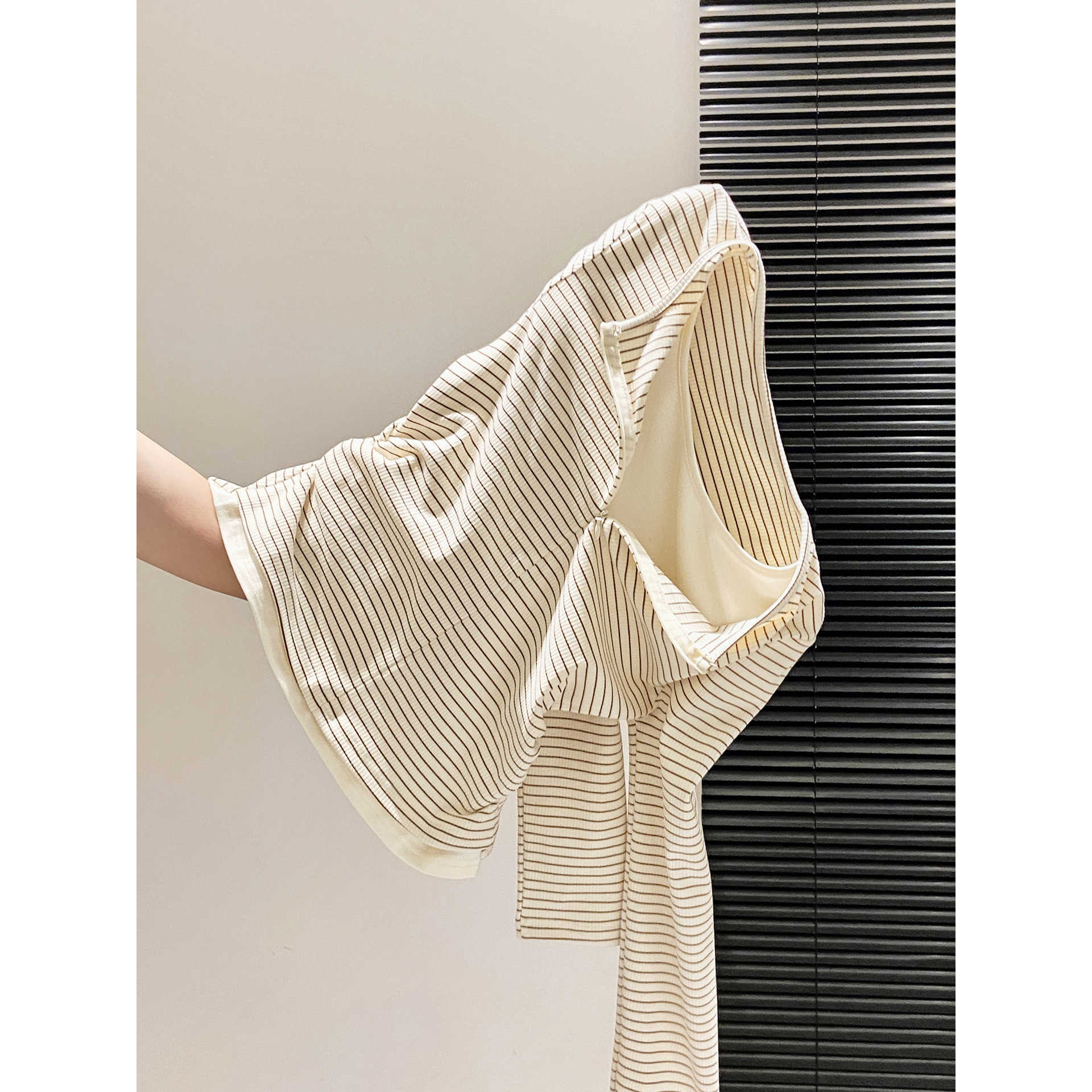 Slim Fit Pleated Mock Two-Piece Long Sleeve T-Shirt