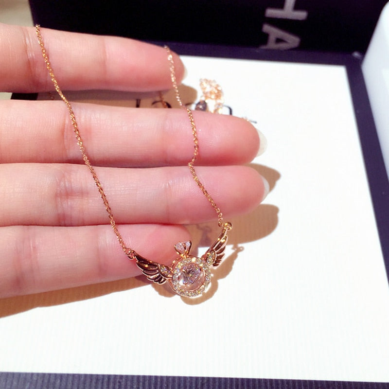 Fashion Super Shine Zircon Angle Wing Necklace for Women Luxury Rhinestone Stylish Choker Kolye Feminia Bijoux Gift
