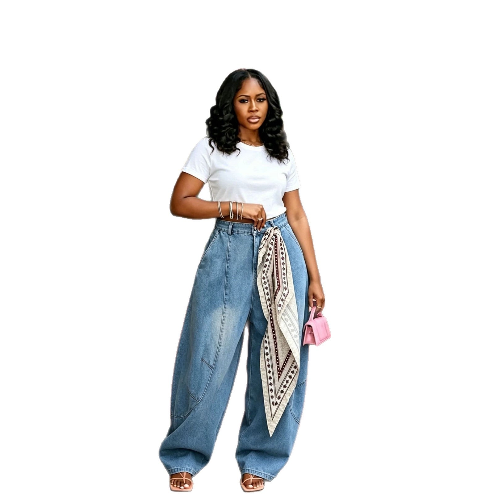 Deconstructed Oversized Knife-Edge Washed Denim Pants