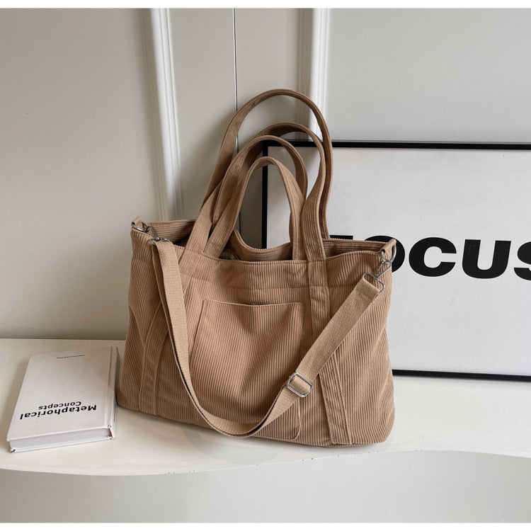 Crossbody Tote Bag in Corduroy, Large Capacity, Casual and Versatile, Shoulder Handbag for Fashionable Commuting