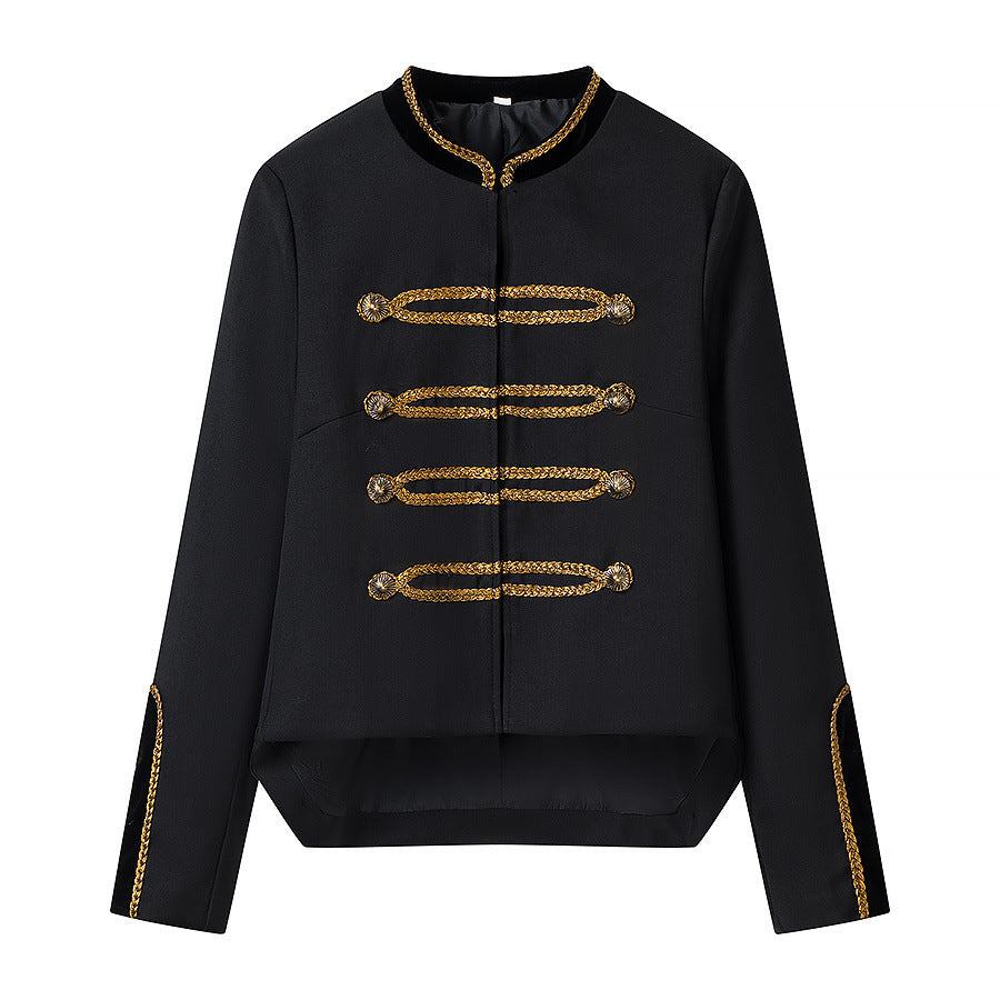 Irregular waist cinched short long sleeved jacket