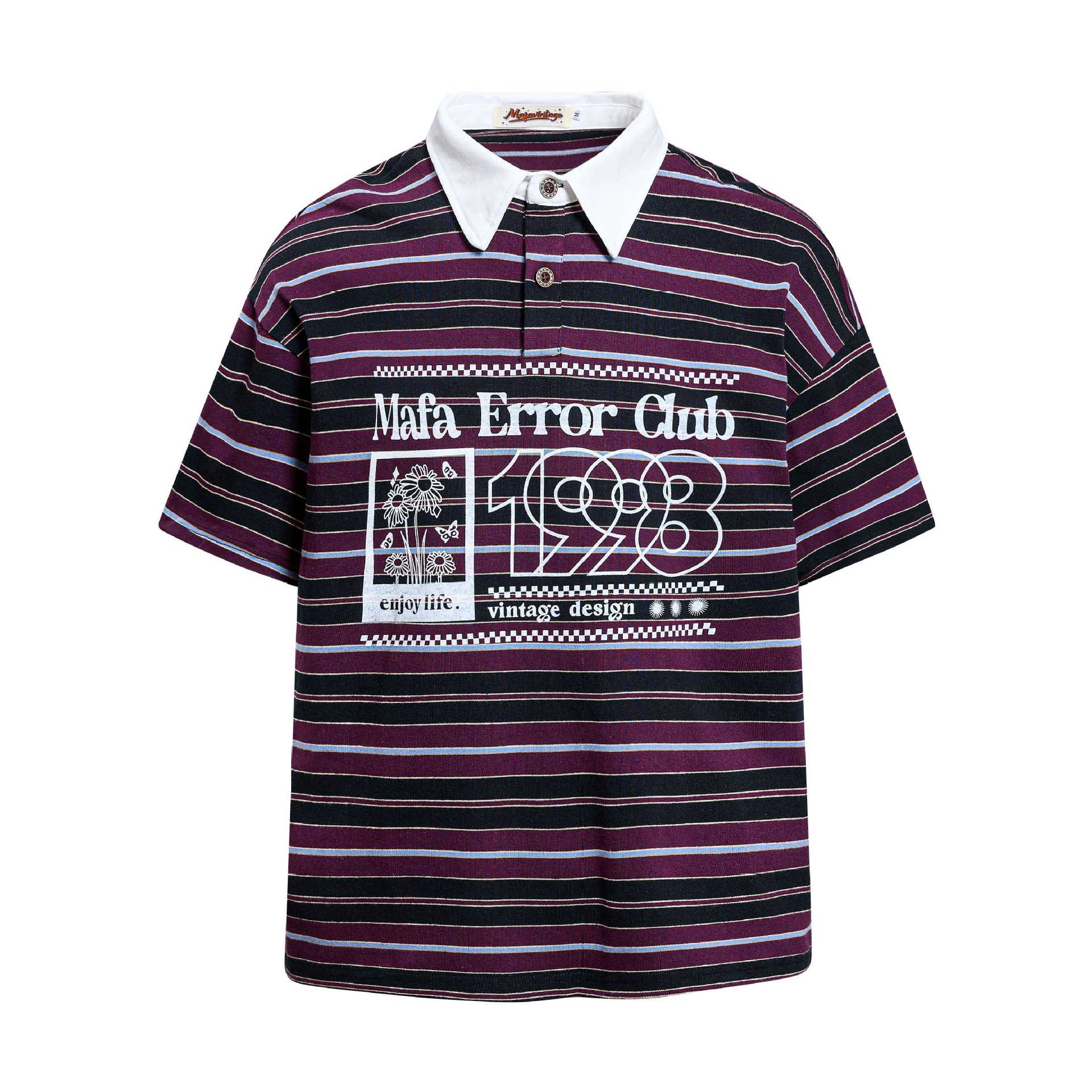 Daisy print striped short sleeved shirt