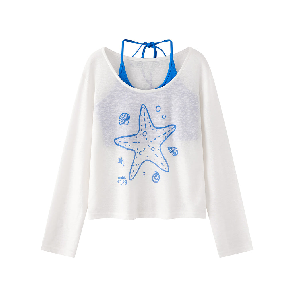 Top deux pièces imprimé étoile de mer color-block femme