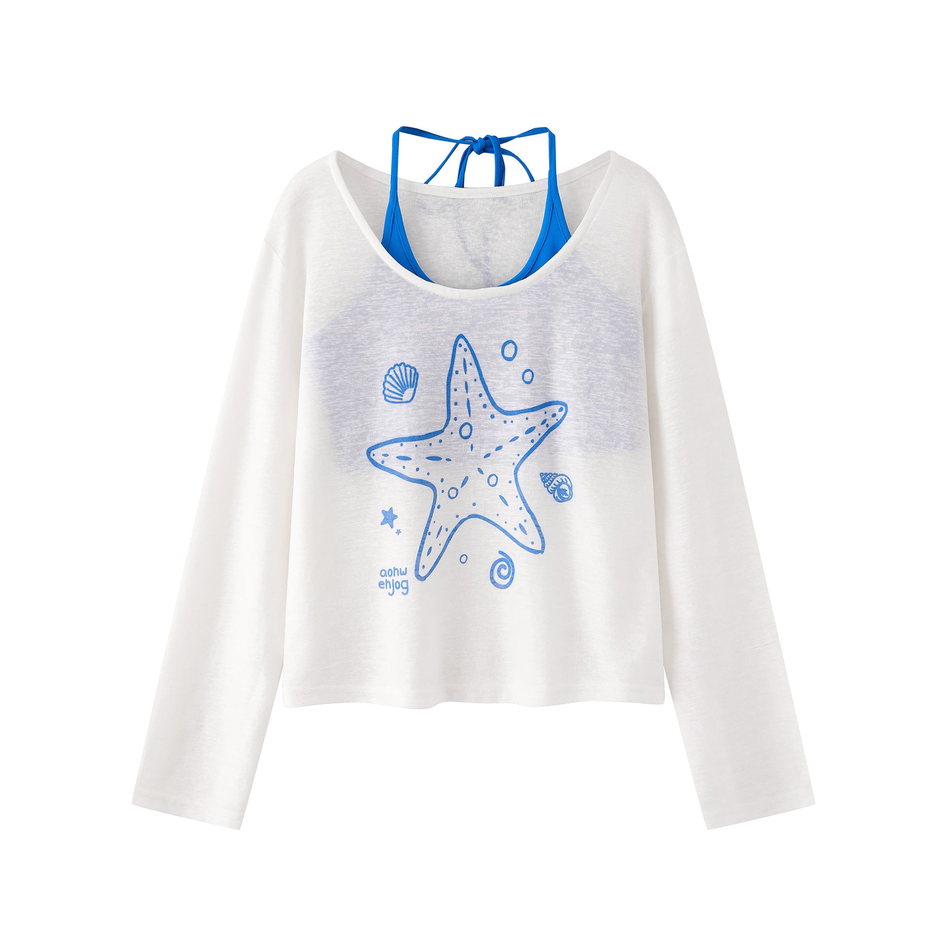 Top deux pièces imprimé étoile de mer color-block femme