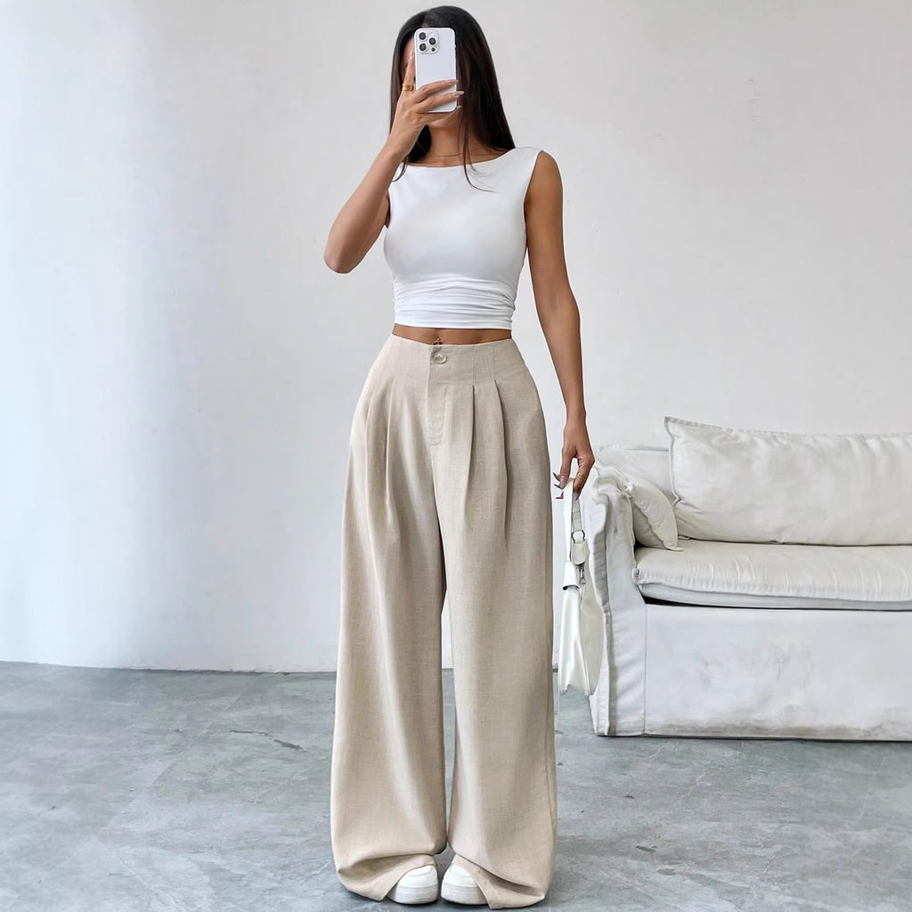 Loose straight tube hanging women's suit pants