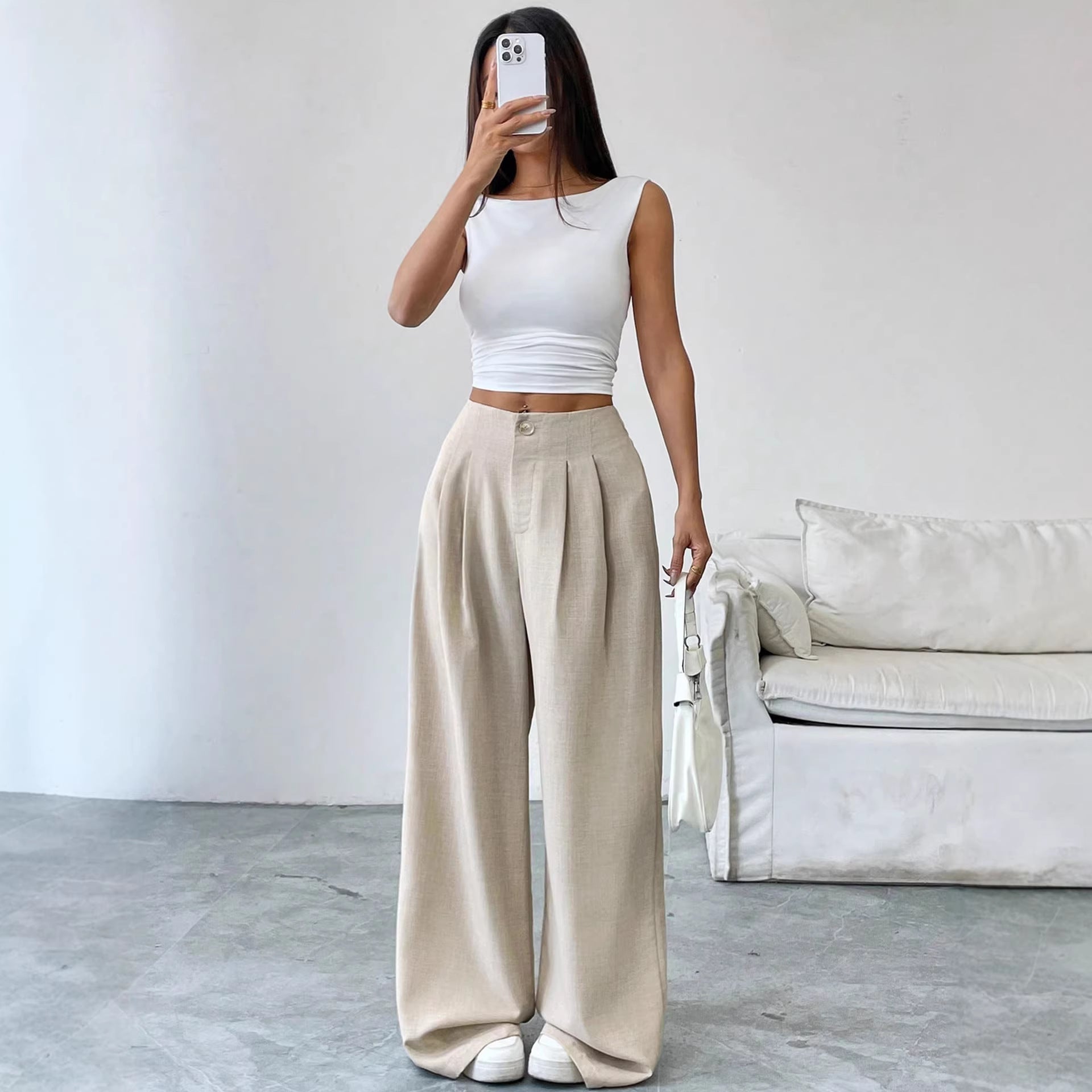 Loose straight tube hanging women's suit pants