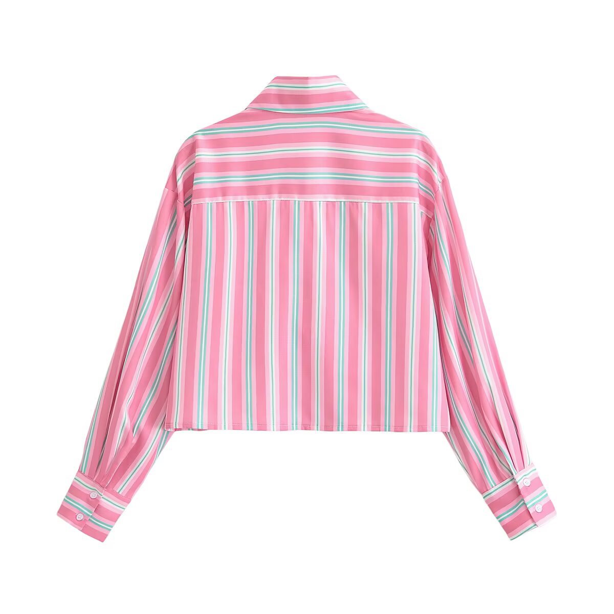 Chemise rose courte rayée détail dentelle femme