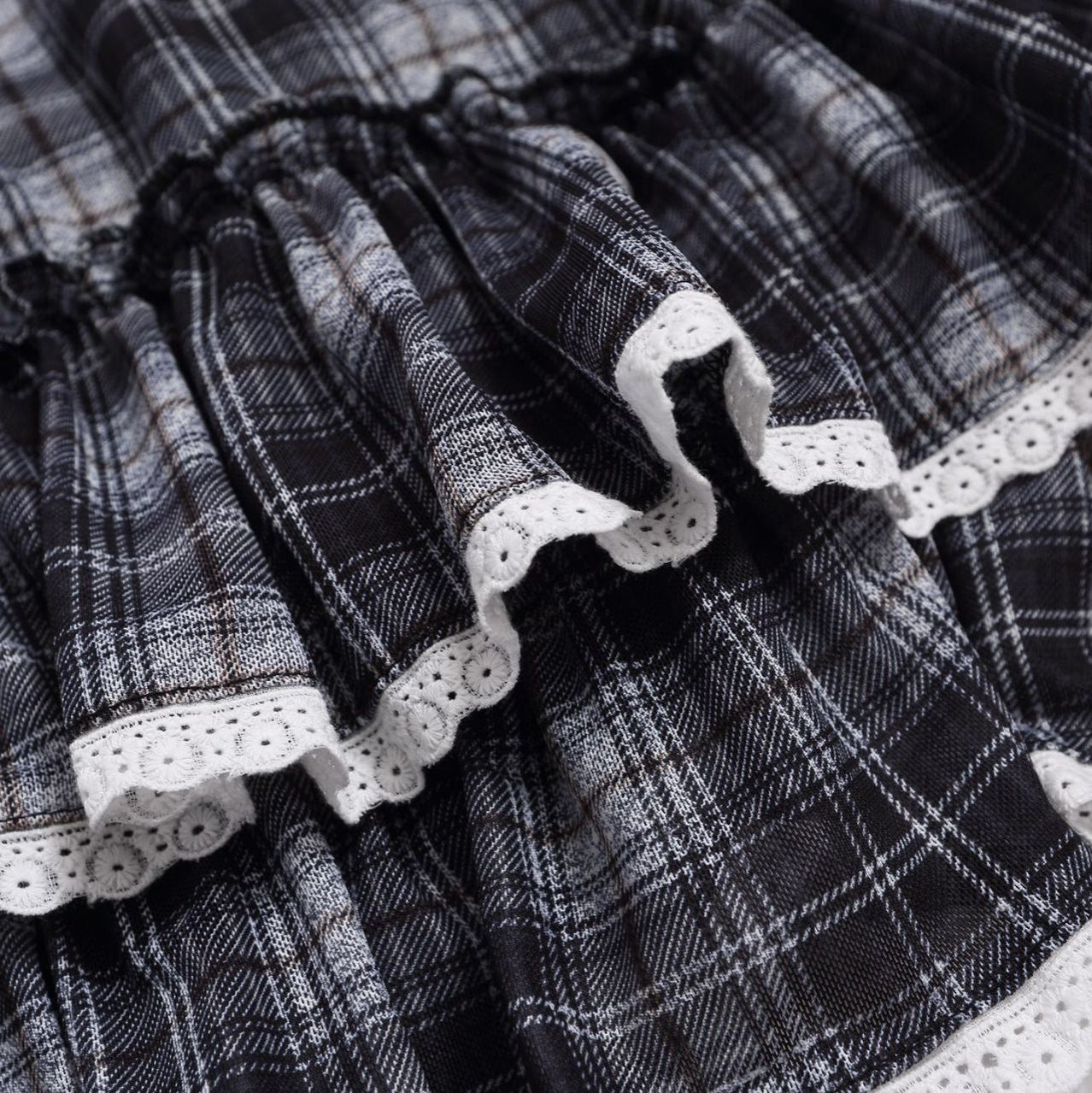 Black and White Checkered Multi-Layer Lace Skirt for Women, Side Tie Slimming Short Skirt