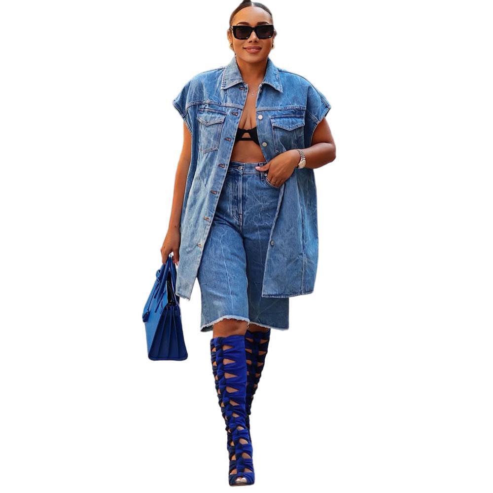 Women's Casual Denim Jacket Sleeveless Vest Outerwear Fashionable Jeans Coat