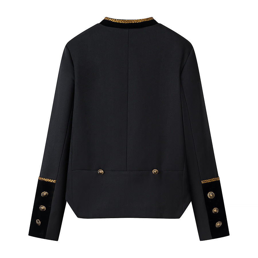 Irregular waist cinched short long sleeved jacket