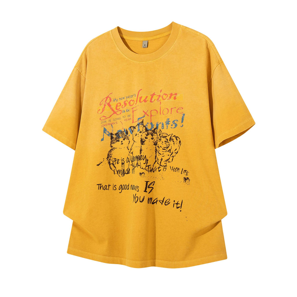 Make vintage cat printed short sleeves