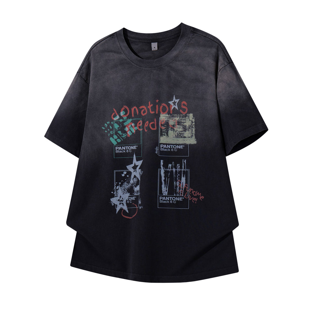 Gradient distressed printed short sleeved shirt