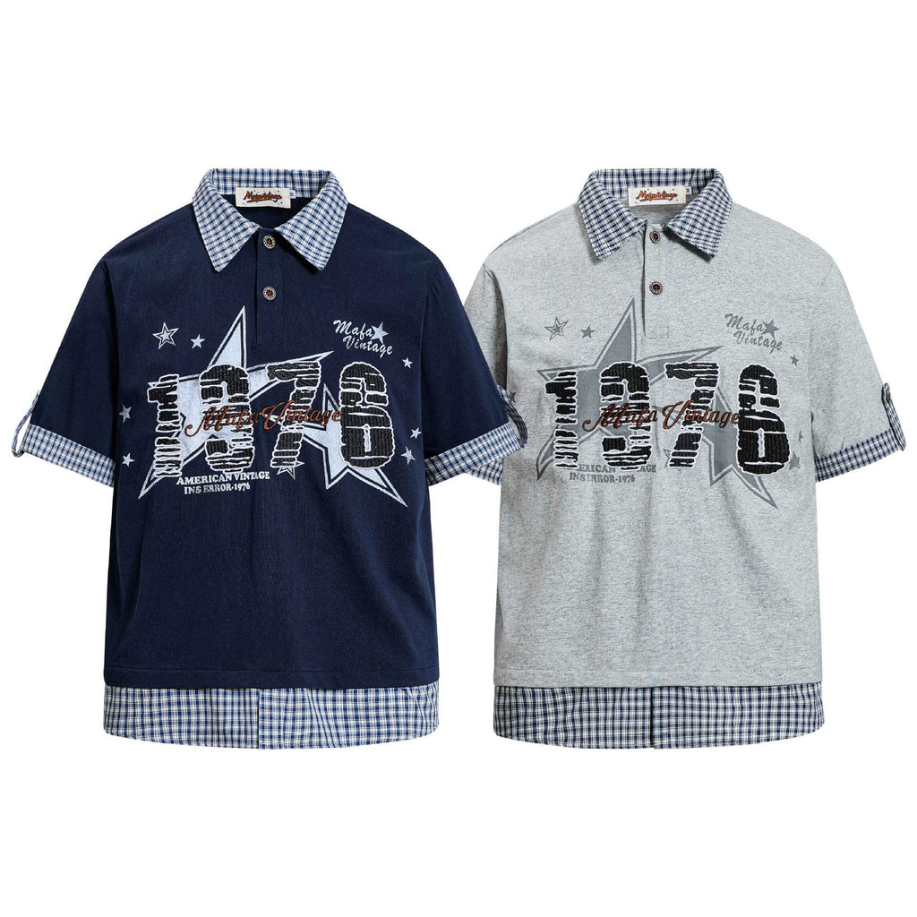 T-shirt faux deux pièces brodé lettres femme