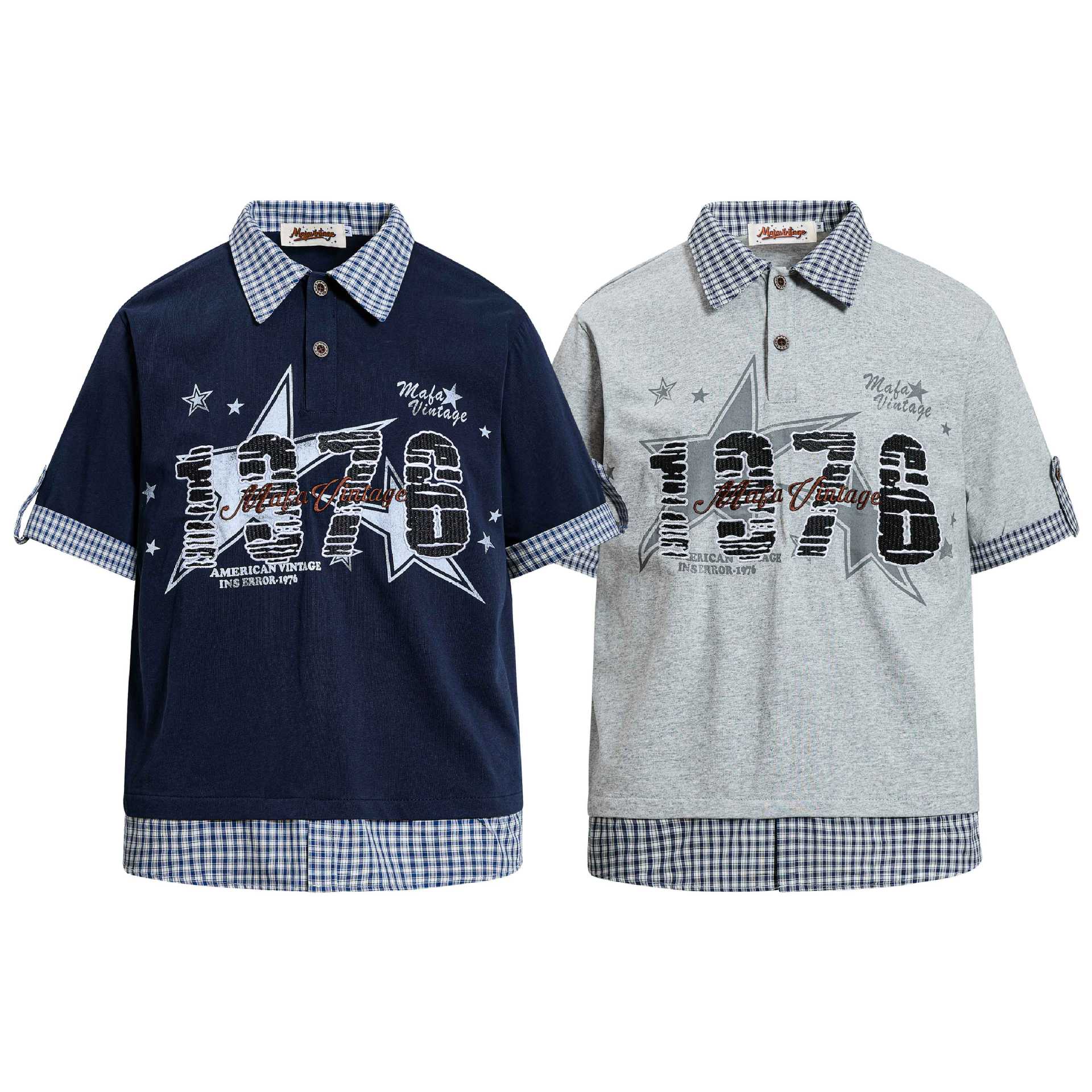 T-shirt faux deux pièces brodé lettres femme