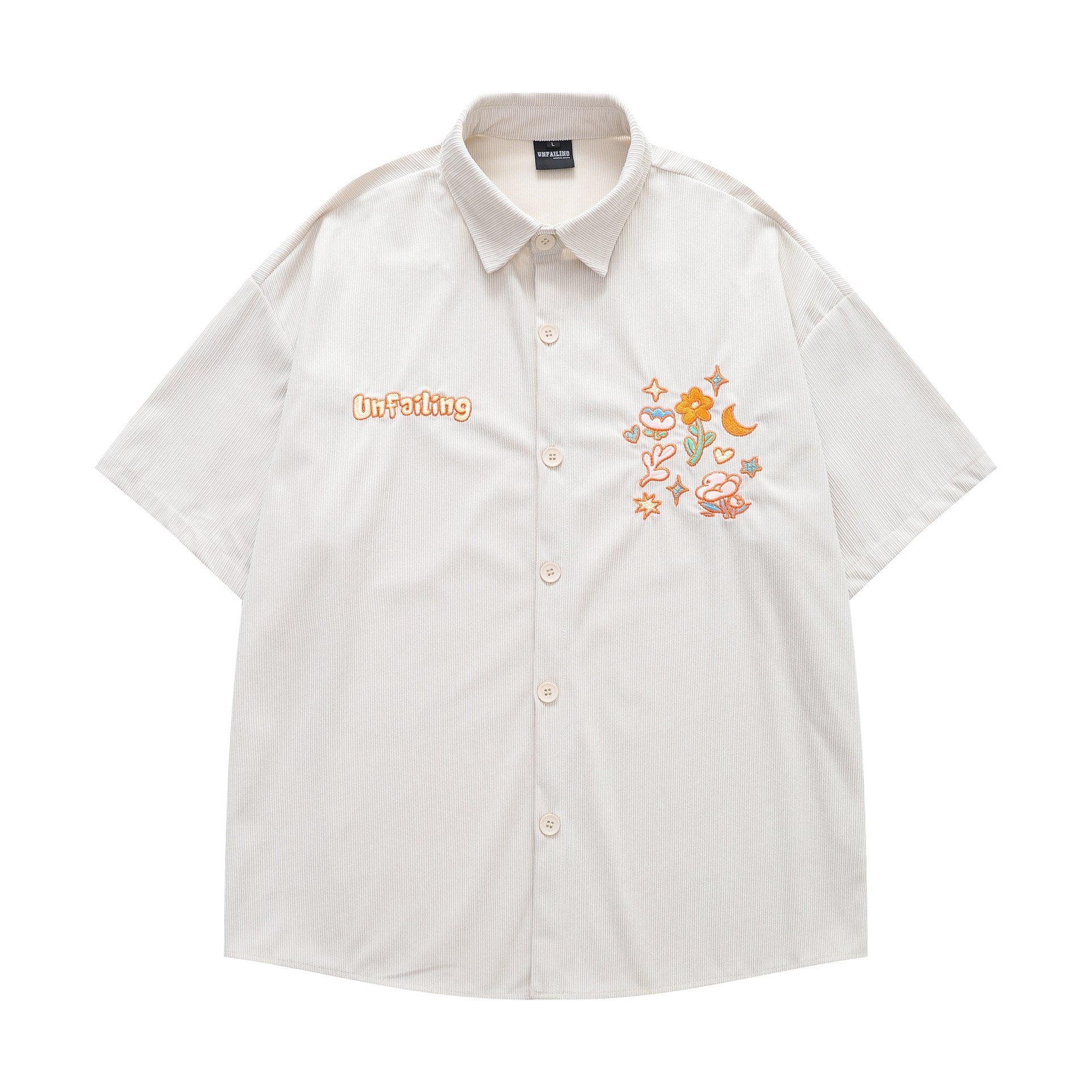 Letter flower embroidery short sleeved shirt