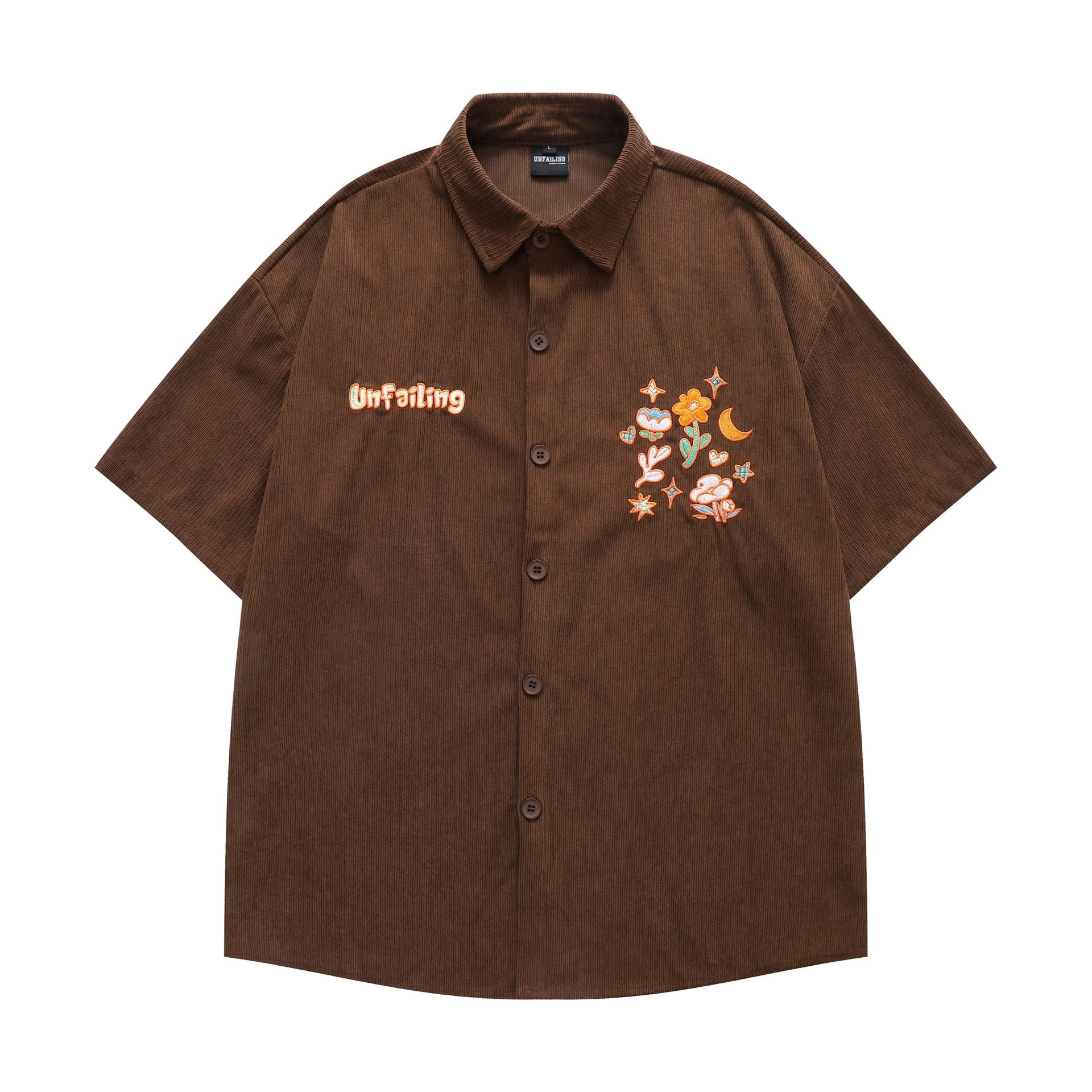 Letter flower embroidery short sleeved shirt