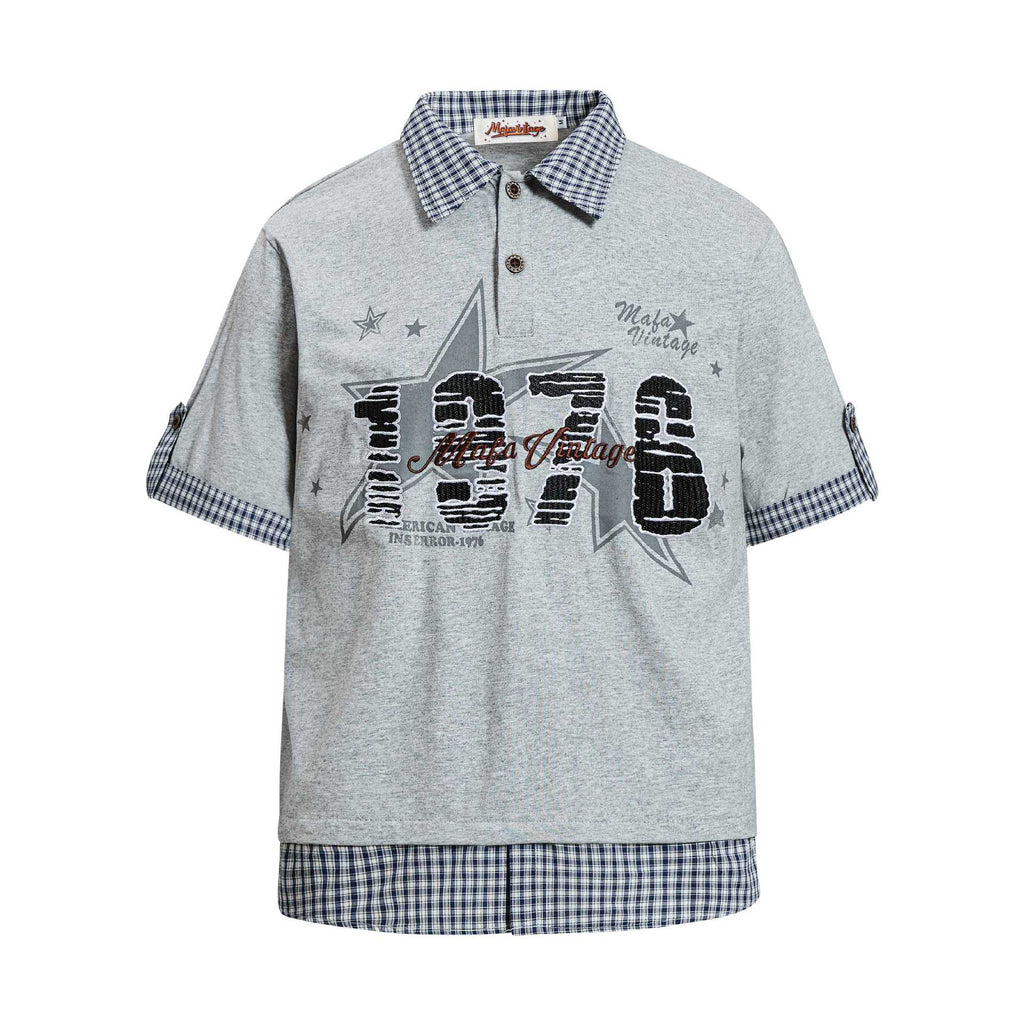 T-shirt faux deux pièces brodé lettres femme