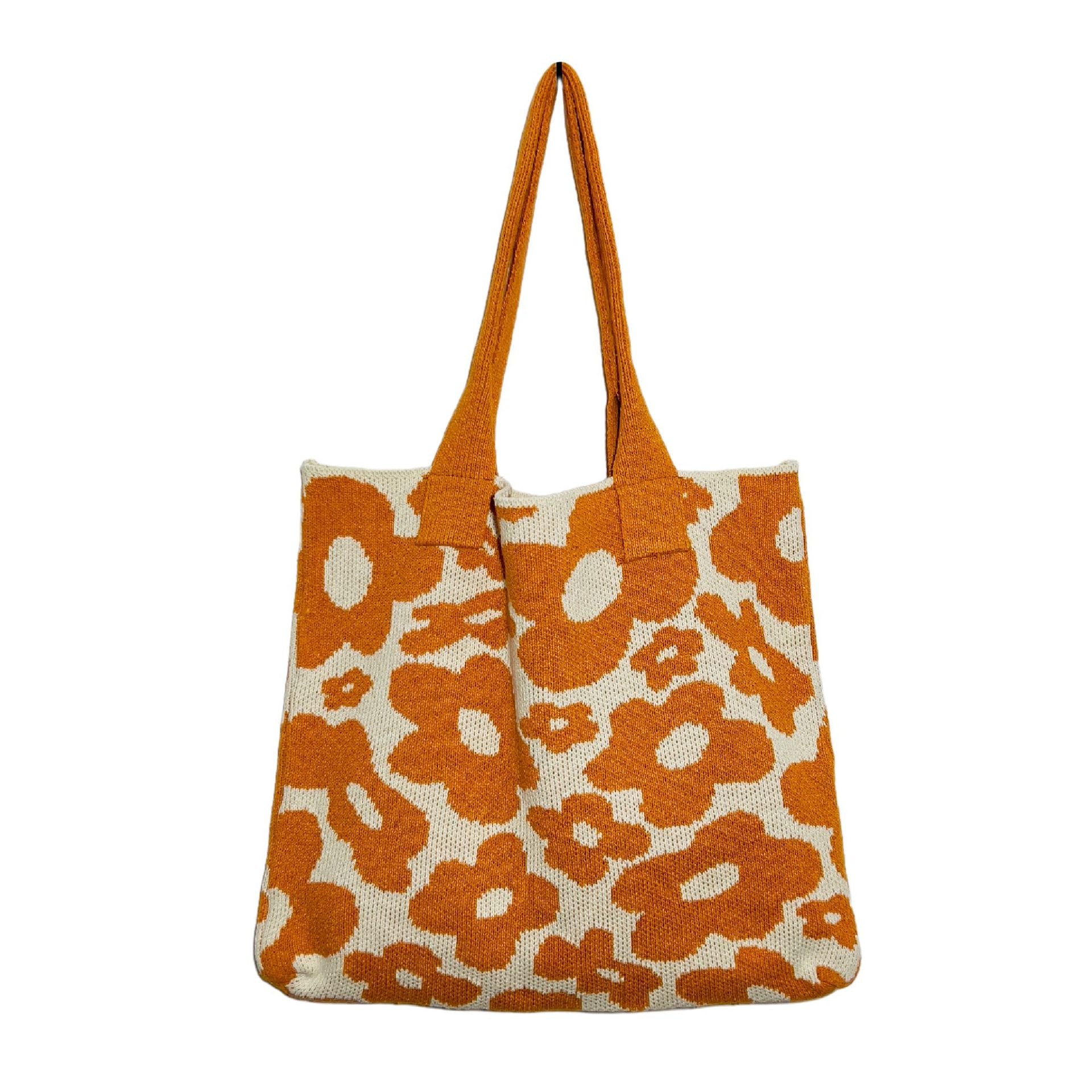 New Flower Bag Knitted Bag Large Capacity Tote Bag Student Shoulder Bag Woolen Bag Trendy Girl