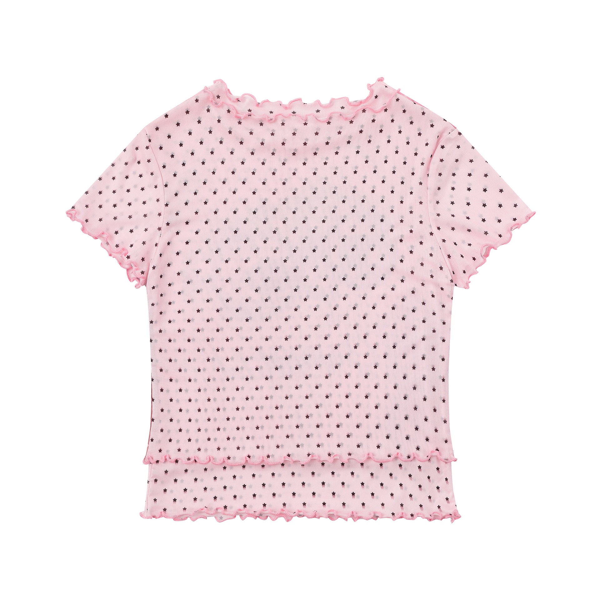 Sweet Style Cartoon Graffiti T-Shirt Color-Blocked Grid Ruffle Fitted Top
