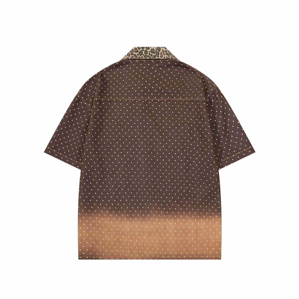 Leopard print Kitty embroidered short sleeved shirt