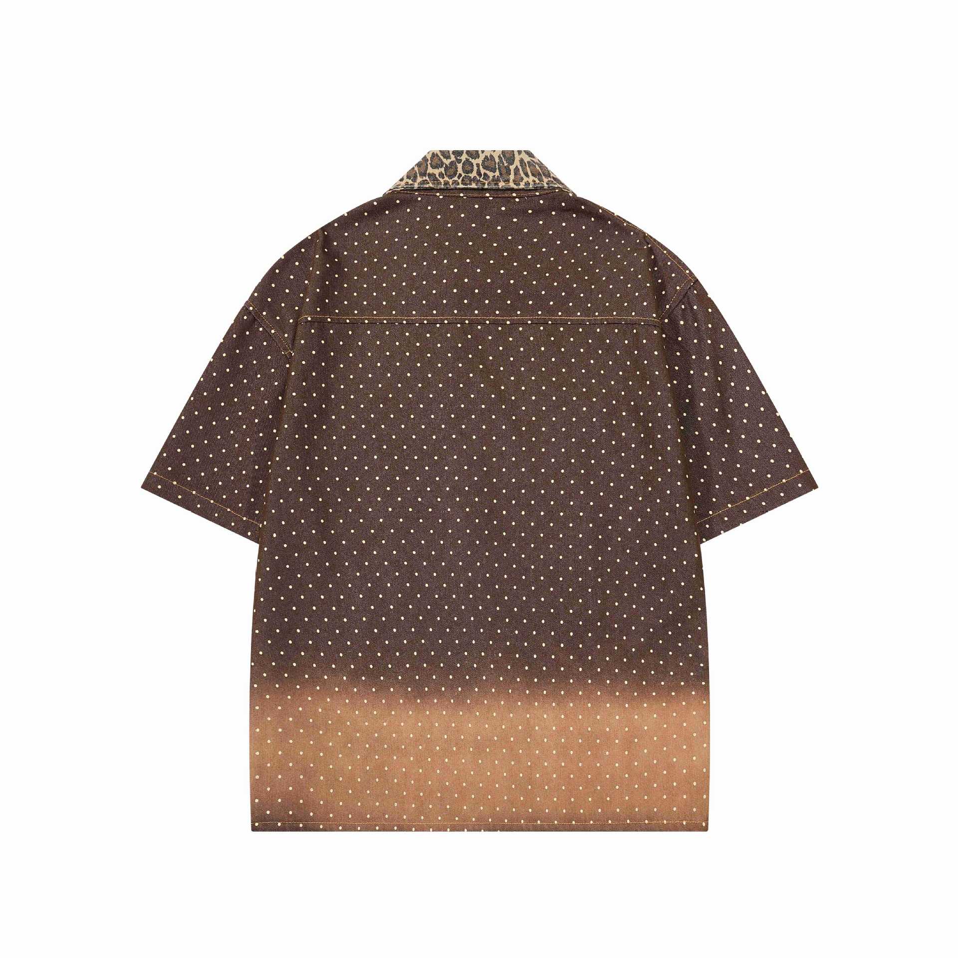 Leopard print Kitty embroidered short sleeved shirt