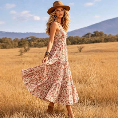 Robe longue camisole imprimée femme été