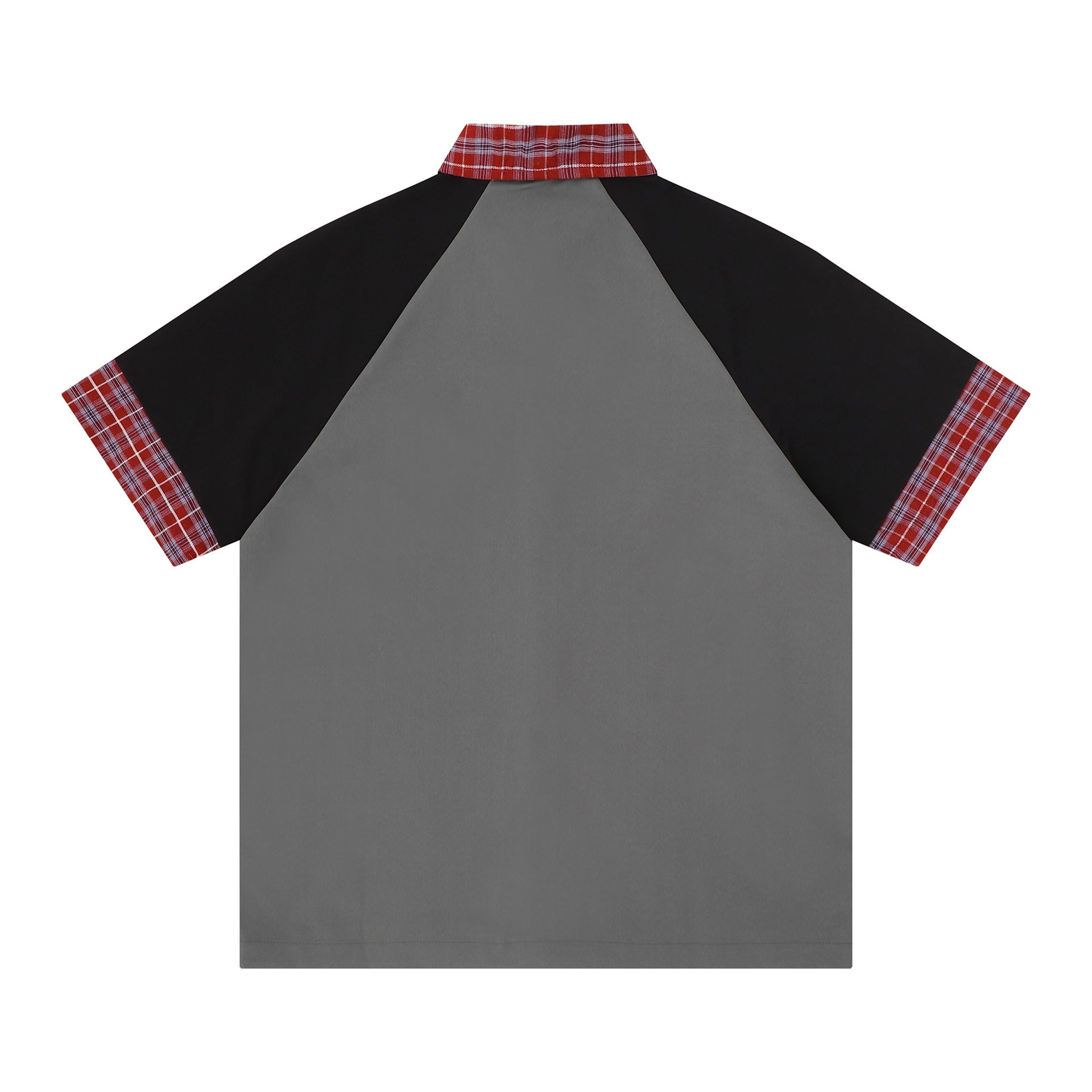 Embroidered patchwork checkered short sleeved shirt