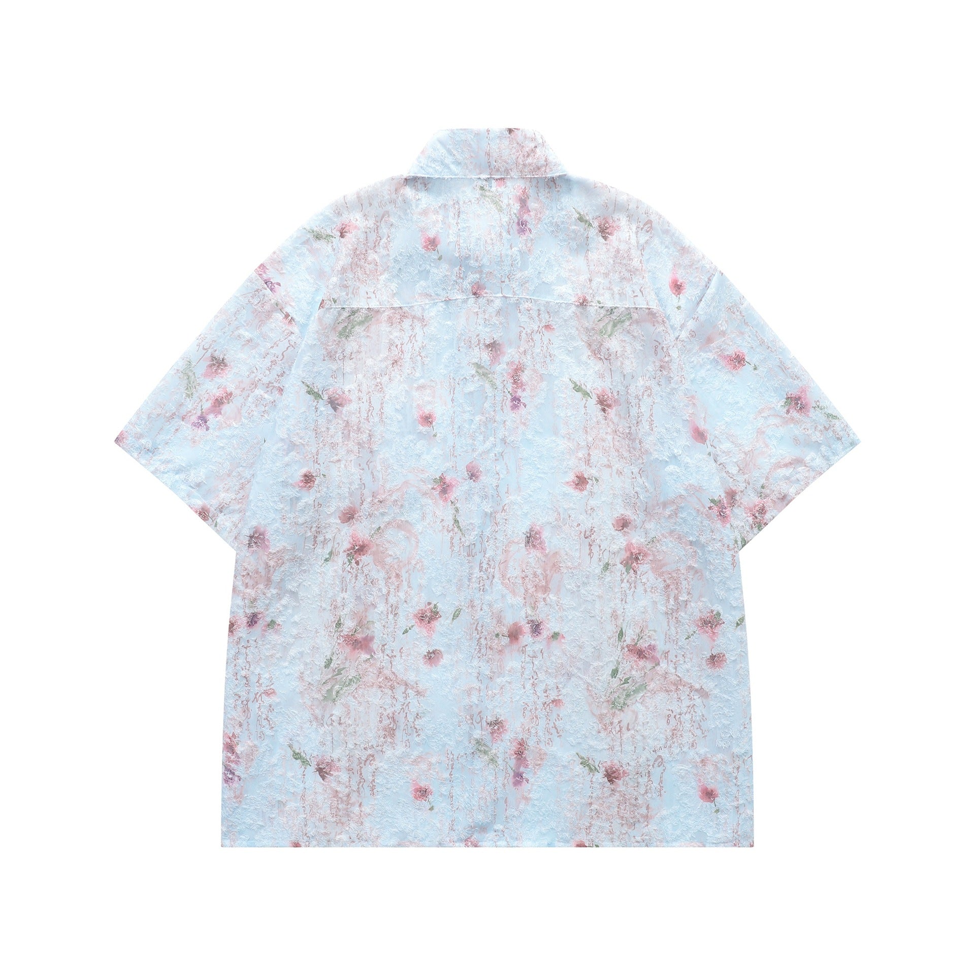 Chemise jacquard floral col rabattu manches courtes femme