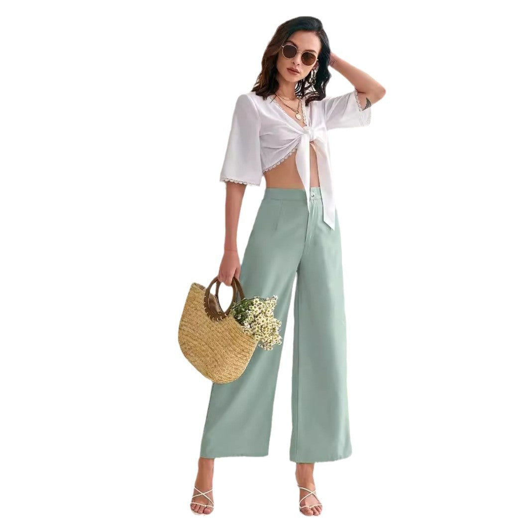 Pantalon droit taille haute couleur unie femme