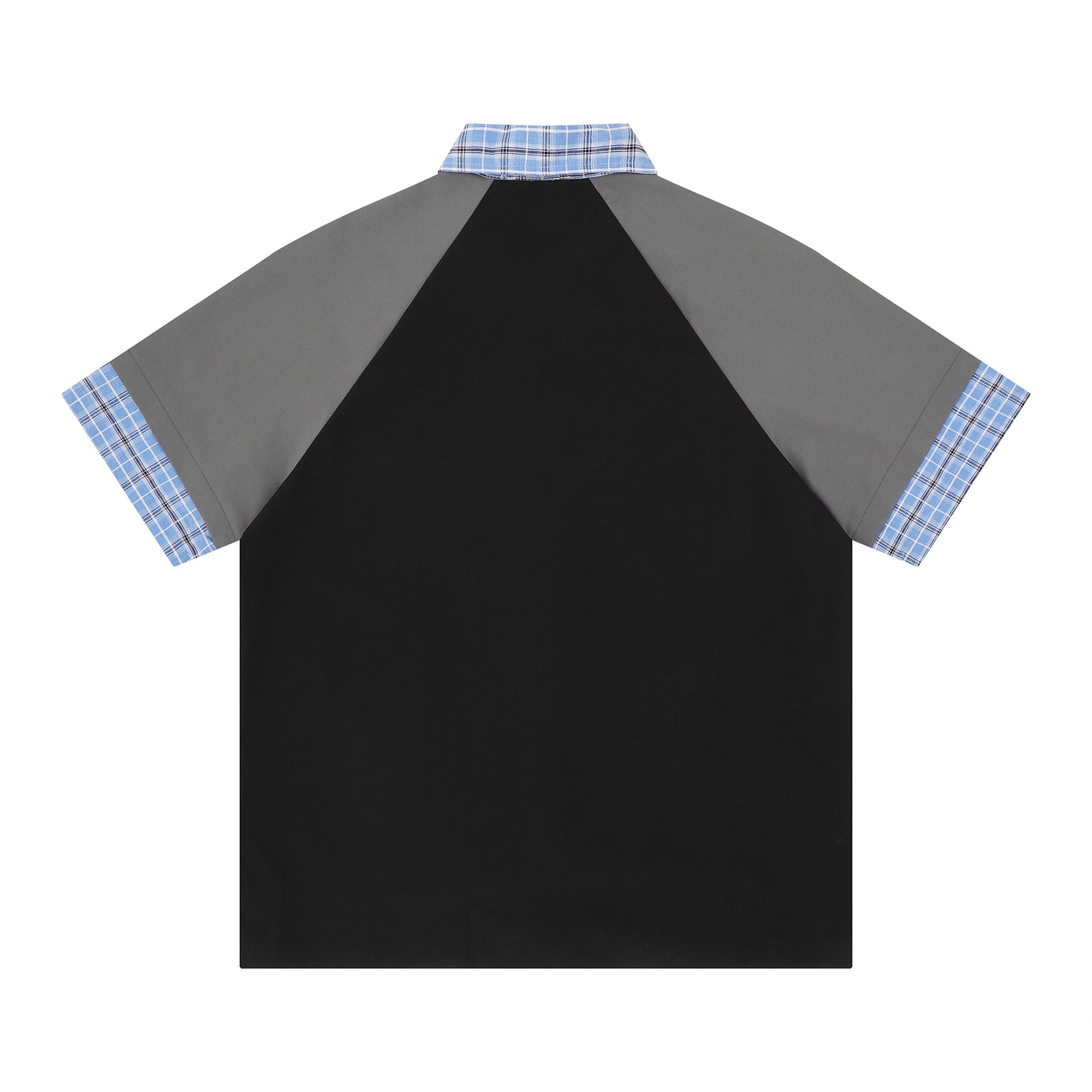 Embroidered patchwork checkered short sleeved shirt