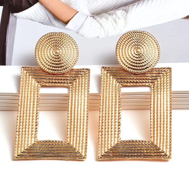 Hot Sell Geometric Gold Color Metal Dangle Drop Earrings Fine Jewelry Accessories For Women Fashion Trend Pendientes Bijoux