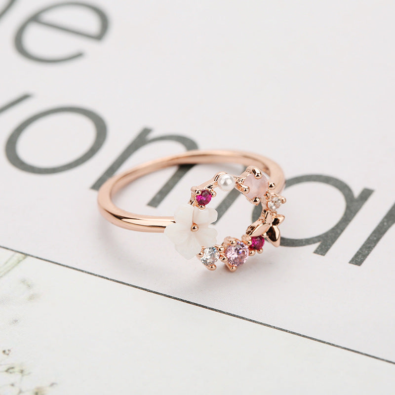 Fashion Creative Butterfly Flowers Crystal Finger Wedding Rings for Women Rose Gold Zircon Glamour Ring Jewelry Girl Gift Bijoux