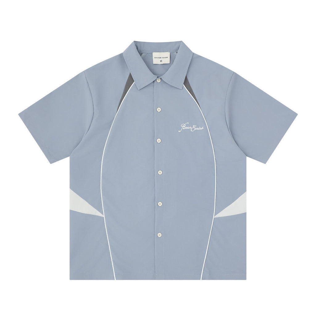 Color blocking patchwork embroidered short sleeved shirt
