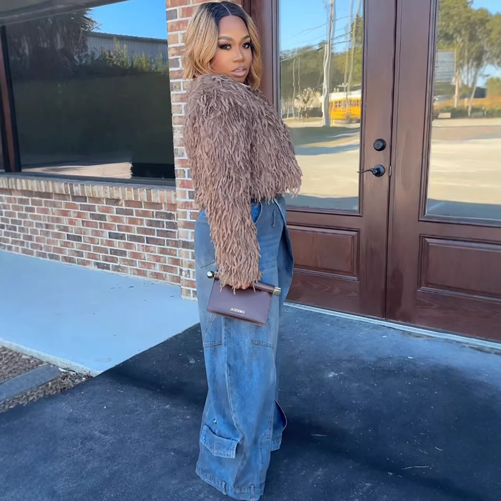 Women's Wide-Leg Denim Pants Fashion Vintage Distressed Washed Reversed Straight Leg Long Pants
