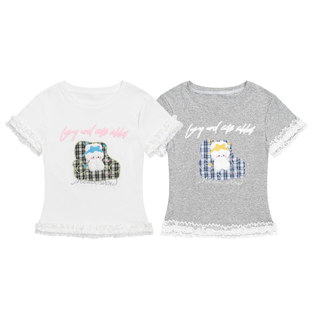 Short Sleeve T-Shirt Checkered Patchwork Slim Fit Cropped Top