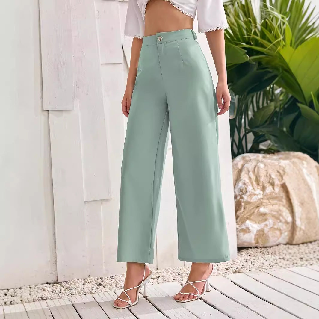 Pantalon droit taille haute couleur unie femme