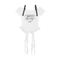 T-shirt épaule dénudée clous et imprimé lettres femme