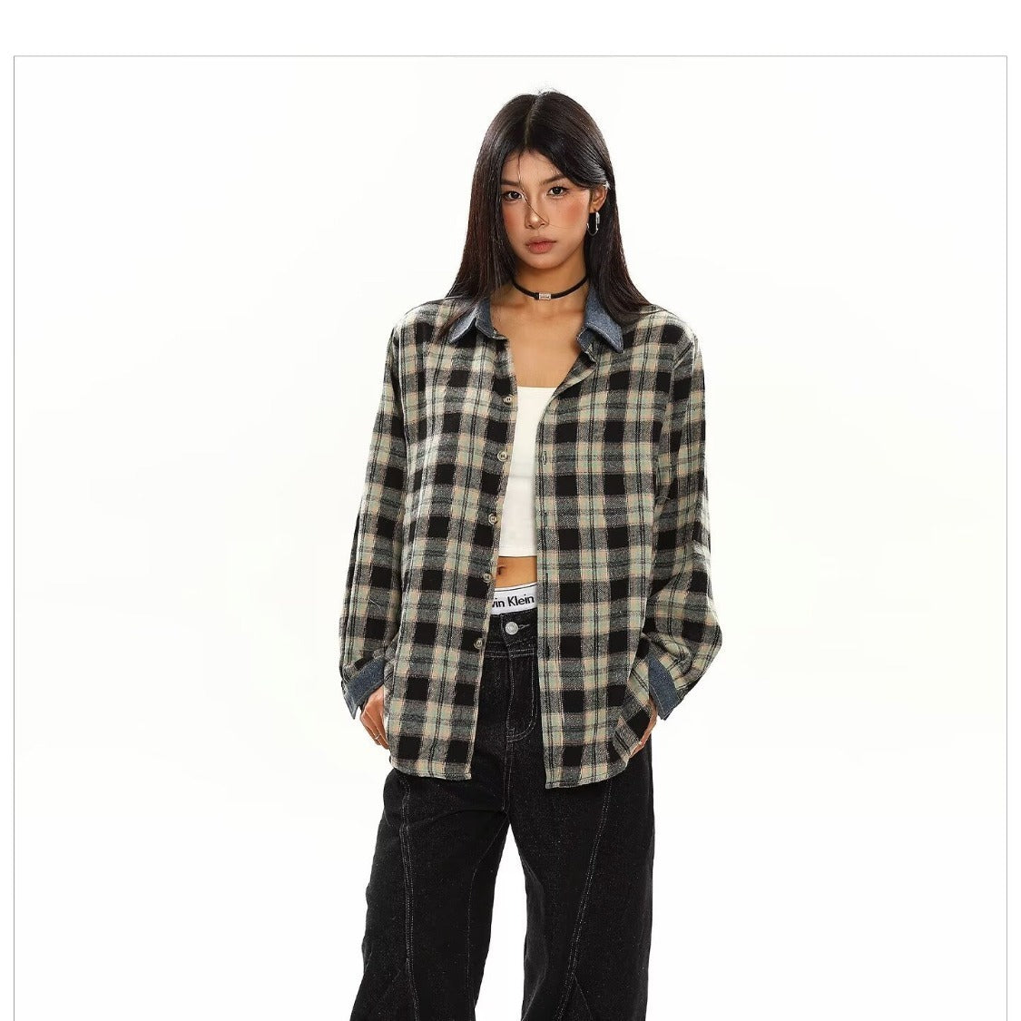 Shirt for Men and Women Loose Fit Long Sleeve Plaid Shirt