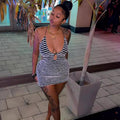 Fashion Sexy Stripe Wrap Mini Dress for Women Summer Casual Style