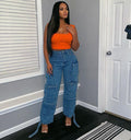 Style Women's Jeans Fashion Trendy Multi-Pocket Cargo Pants Plus Size African Jeans