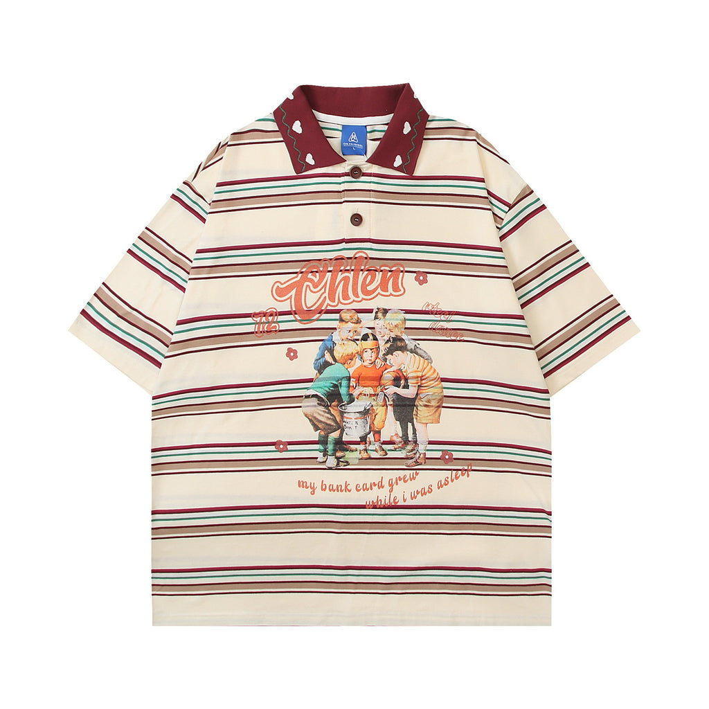Striped children's printed short sleeved shirt