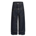 NewDouble Waistband Rivet Spliced Denim Pants