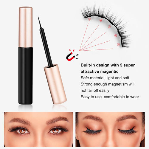 3D Mink Magnetic Eyelashes Waterproof Lasting Magnetic Eyeliner Magnet Mink Eyelashes Makeup Extension False Eyelashes