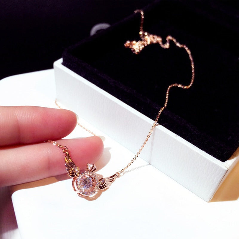 Fashion Super Shine Zircon Angle Wing Necklace for Women Luxury Rhinestone Stylish Choker Kolye Feminia Bijoux Gift