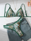 Green leopard print sexy bikini slimming two-piece swimsuit set