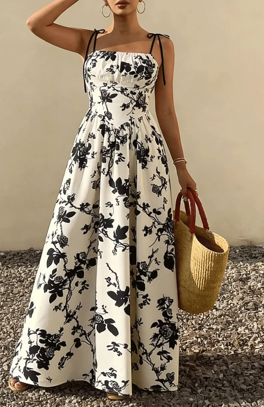 Robe swing bretelles fleurs taille cinée femme